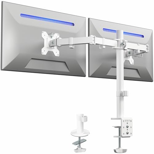 VIVO Dual Monitor Desk Mount for 13 to 30 inch Screens, STAND-V002W | White, Articulating, Adjustable Monitor Arm, Grommet or C-Clamp Mounting, Computer Stand for 2 Monitors, Holds 22 lbs Each - color: White, size: 13" - 30"