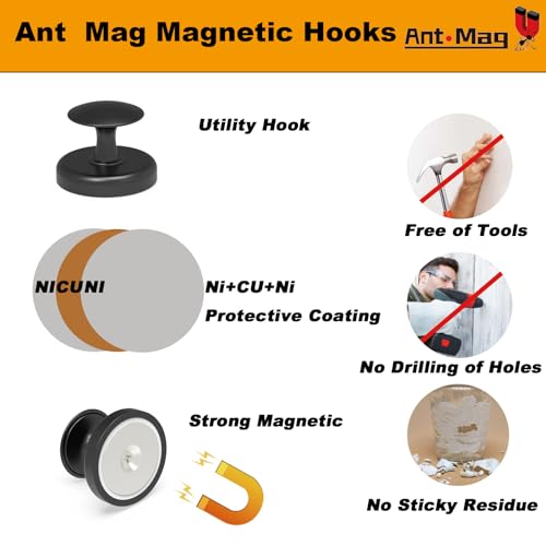 Ant Mag Magnetic Hooks Heavy Duty for Coat Hanging Strong Magnetic Hangers for Metal Surface Great Organization for Cruise Cabinet Door Kitchen Room Office - size: D42 Round 2 Pack