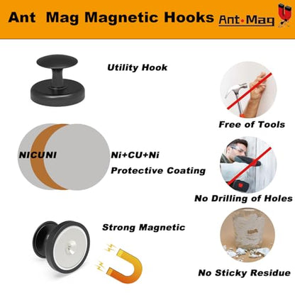 Ant Mag Magnetic Hooks Heavy Duty for Coat Hanging Strong Magnetic Hangers for Metal Surface Great Organization for Cruise Cabinet Door Kitchen Room Office - size: D42 Round 2 Pack