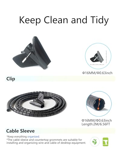 6 Pack Desk Grommet 2 Inch (50 mm) Bi-Metal Hole Saw Kit | with Cord Wrap Coiled Tube Management,2 m Cable Sleeve Organizer with Table Hole Cover