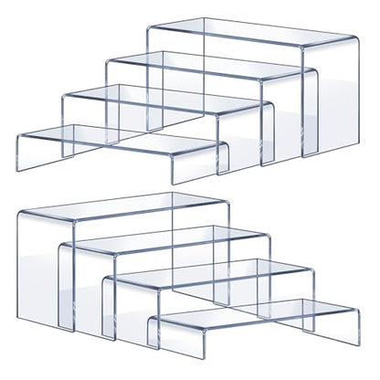 Acrylic Risers 8 Pcs – Clear Rectangular Display for Perfume Organizer, Figures, Jewelry, Dessert Table & Cupcake, 4 Sizes (7", 8", 9")