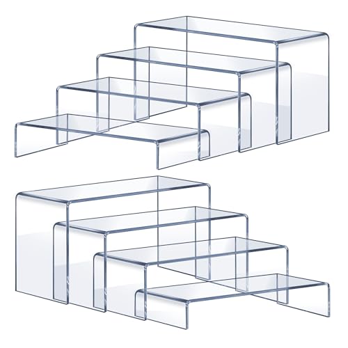 Acrylic Risers 8 Pcs – Clear Rectangular Display for Perfume Organizer, Figures, Jewelry, Dessert Table & Cupcake, 4 Sizes (7", 8", 9")