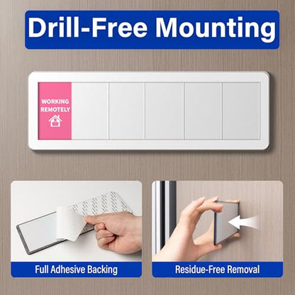Office Door Signs with 6 Printed Status Options – Do Not Disturb, Out of Office, In a Meeting, Please Knock, Work from Home, Back Soon – Includes Custom Personalized Blank Sticker for Privacy Workspace or Studio Available and Away - style: Silver & Icon