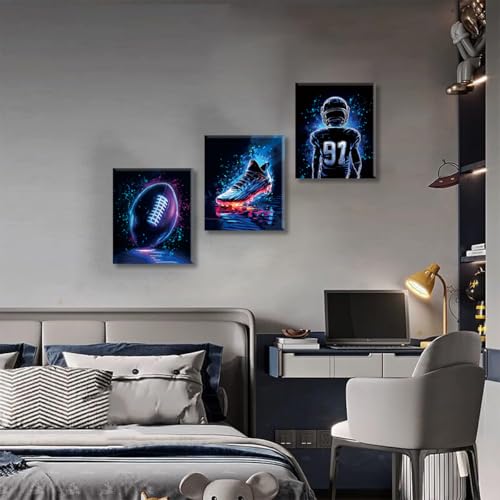 Framed American Football Sport Canvas Wall Art,Graffiti Rugby Cool Sports Painting Pictures Wall Decor,Fire American Football Player Posters Prints,Man Cave Bedroom Decor Set of 3 (8"X10") - color: Framed-8"X10"-Football Pictures Wall Decor