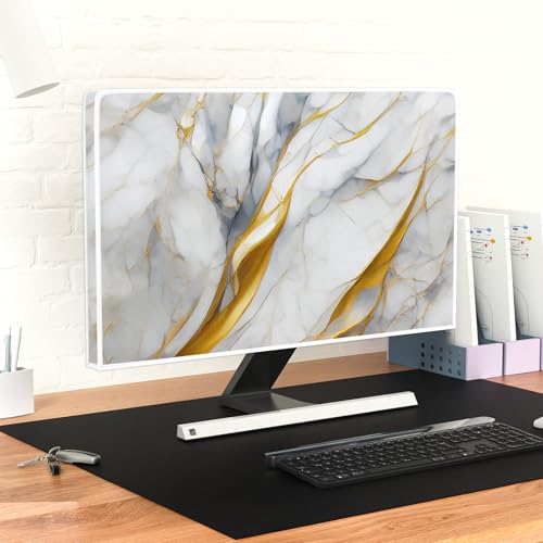 Golden and Gray Marble TV Covers 32 Inch Artistical Panel Case Television Screen Covers Sleeve Compatible with PC Desktop and LED LCD OLED TVs Anti-Static Dustproof Protective - color: gray and golden, size: 32 Inch