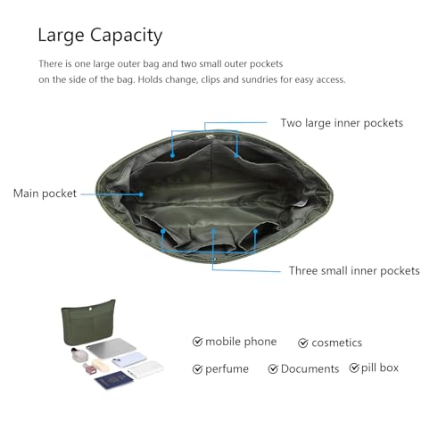YONEBN waterproof Storage Bag Lightweight Large Capacity nylon Bag Inner Bag Handbag Organizer - color: Nylon/Army Green