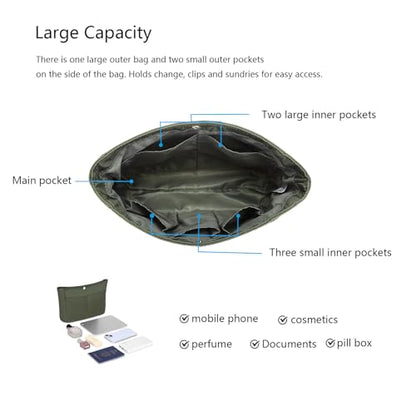YONEBN waterproof Storage Bag Lightweight Large Capacity nylon Bag Inner Bag Handbag Organizer - color: Nylon/Army Green