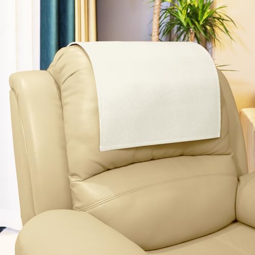 Non Slip Headrest Cover for Furniture Slipcovers,Faux Leather Headrest Protector for Recline Chair Vinyl Head Protector for Sofa,Theater Seat Cover for Home & Office 17x27 in, Ivory - color: Ivory
