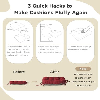 Chair Cushions for Dining Chairs Set of 4 Durable D-Shaped Seat Cushions with Non-Slip Backing Secure Ties Thick Cozy Seat Pad for Kitchen Dining Room Office(18x16.5x3in Burgundy) - color: Burgundy