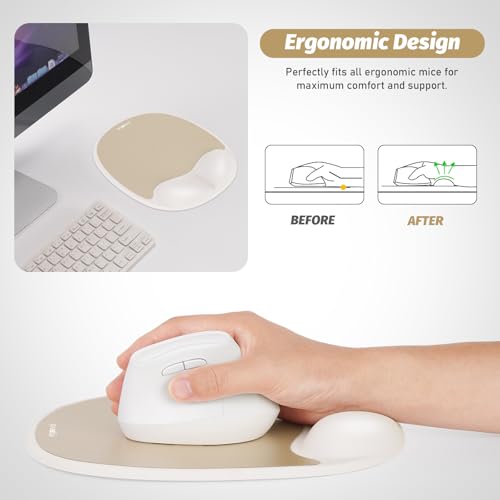 Ergonomic Mouse Pad with Wrist Rest & Elbow Support, Memory Foam Cushion, Non-Slip Base, Pain Relief for Office, Home & Gaming, Compatible with Vertical Ergonomic Mouse (Latte Beige) - color: Latte Beige
