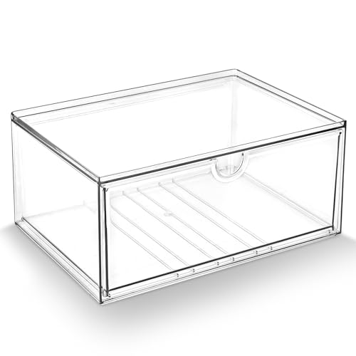Prsildan Acrylic Makeup Organizer Stackable Clear Storage Drawers for Baby Bottles Desk Organizers for Countertop Vanity Nursery Adjustable Modular System for Cosmetics Jewelry - style: Style1-1 Drawer