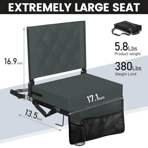 Sheenive Stadium Seats for Bleachers with Back Support, Bleacher Seats with Backs and Cushion Wide, Padded Portable Folding Comfort Stadium Chair with Shoulder Strap, Perfect for Sports Events - color: Grey