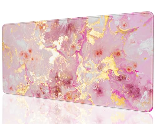 Desk Mat, 32" x 16" XXL Extended Large Gaming Mouse Pad, Desktop Decor Desk Pad, Cute Men Women Office Supplies and Accessories, XL Mouse Mat for Laptop & Keyboard, Pink Gold Marble - color: Pink Gold Marble, size: 32" x 16"