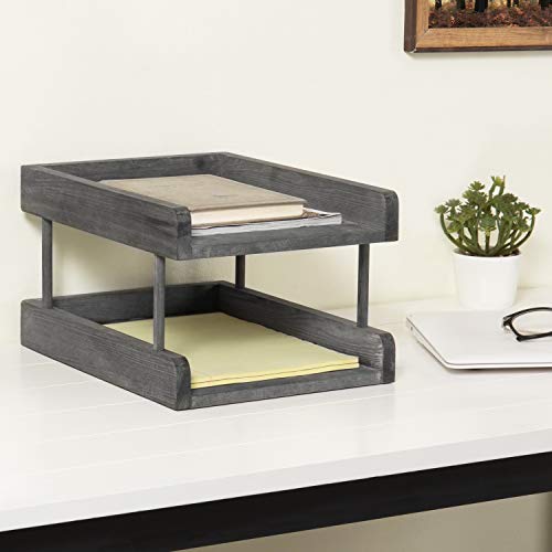 MyGift 2-Tier Rustic Gray Wood Paper File Organizer in and Out Tray/Office Desktop Document Holder Rack - color: Rustic Gray