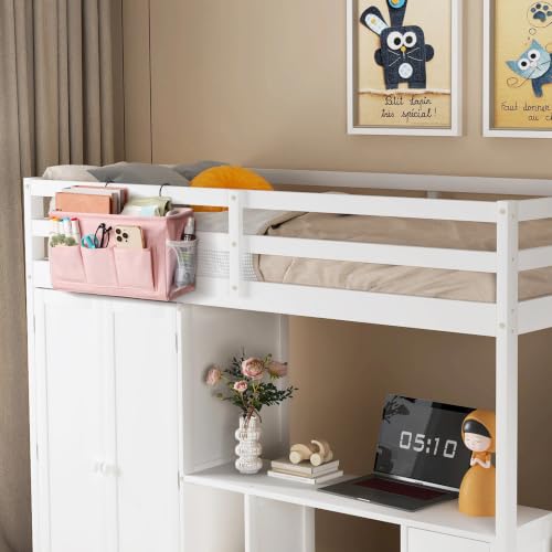 Bedside Caddy Storage Organizer for Bed Rails, Bed Caddy with 6 Pockets | Bedside Organizer with Fixed Straps and Hooks, Mattress Supported Versatile for Home, Dorm, Bunk, Hospital and Crib Bed - color: Pink 1