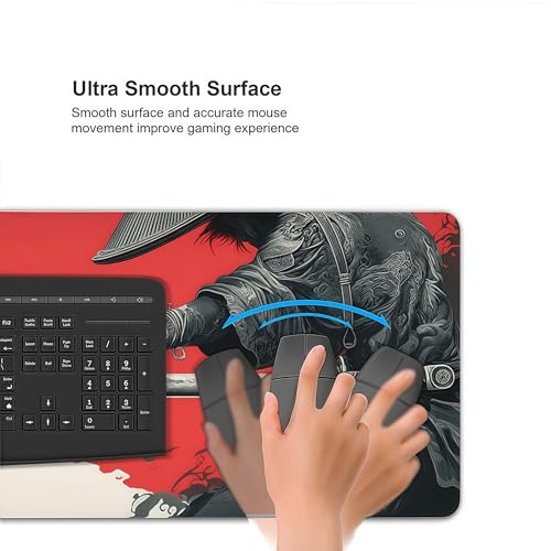 Japanese Samurai Sword Gaming Mouse Pad, XL Desk Mat, Non-Slip Rubber Base, Waterproof with Stitched Edges, 35.4 x 15.7 Inch - color: Japanese Samurai Sword