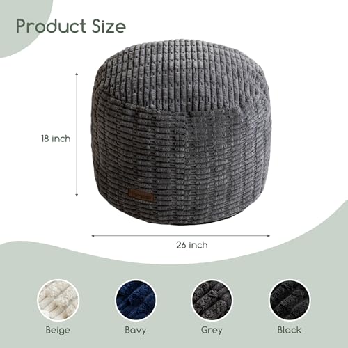 HIGOGOGO Pouf Ottoman Stuffed Round Modern Foam Filled Foot Rest Poufs for Living Room Chair Decorative 26 X 18 Inches Boho Relax Stool for Wedding Christmas Party, Dark Grey - color: Dark Grey, size: 26"D x 26"W x 18"H