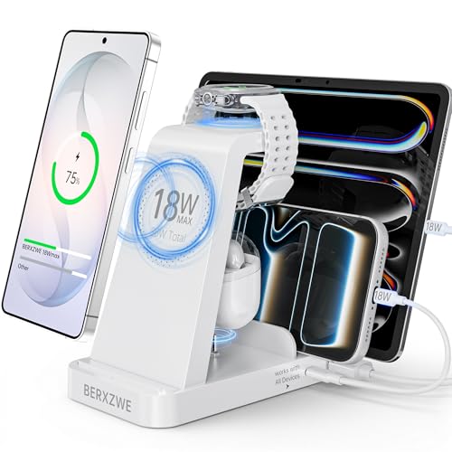 Wireless Charger for Samsung: 5 in 1 Samsung Wireless Charging Station for Galaxy S26Ultra/S25/S24, Charger Dock Stand for Galaxy Watch8/7/6/5, Android Charging Station for All USB-C Buds, White - color: White