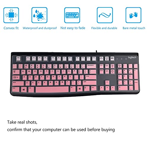 2 Pack Keyboard Cover for Logitech K120 & MK120 Ergonomic Desktop USB Keyboard, Logitech K120 & MK120 US Layout Waterproof Anti-Dust Keyboard Skin-OmbrePink+Clear - color: OmbrePinkClear