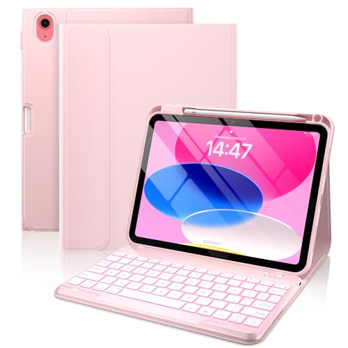 typecase Folio iPad 11th/10th Gen Keyboard Case (11" A16 2025 & 10.9" 2022) – Magnetic Wireless Detachable Keyboard, 7-Color Backlight, Thin & Light, Pencil Holder – Light Pink - color: Light Pink