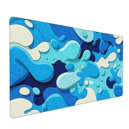 Extended Gaming Mouse Pad, Blue Wave Pattern Design, 35.4 x 15.7 Inches, Anti-Slip Rubber Base, Stitched Edges, Rectangular Desk Mat for Gaming and Office - color: Blue Waves
