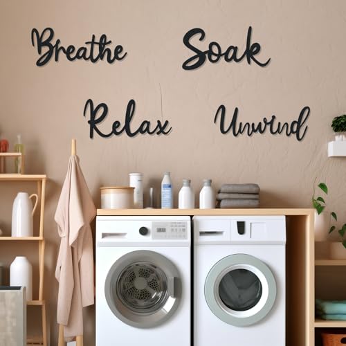4 Pcs Bathroom Decor Wooden Bathroom Wall Sign Black Bath room Decor Relax Unwind Soak Breathe Wall Art Fresh Hollow Sign for Washing Room Laundry Room Toilet (Cosy) - style: Cosy