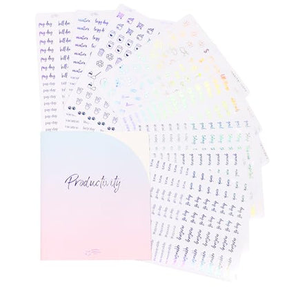 Clear Holographic Foil Planner Stickers, Productivity, Functional, Icons, Words, Over 600 Stickers, Organzie, Aesthetic, Folder Included, Minimal, Rainbow Shift - Holographic - color: Holographic