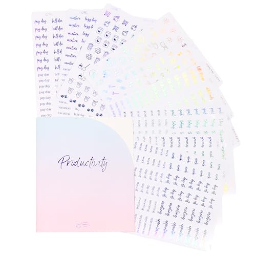 Clear Holographic Foil Planner Stickers, Productivity, Functional, Icons, Words, Over 600 Stickers, Organzie, Aesthetic, Folder Included, Minimal, Rainbow Shift - Holographic - color: Holographic