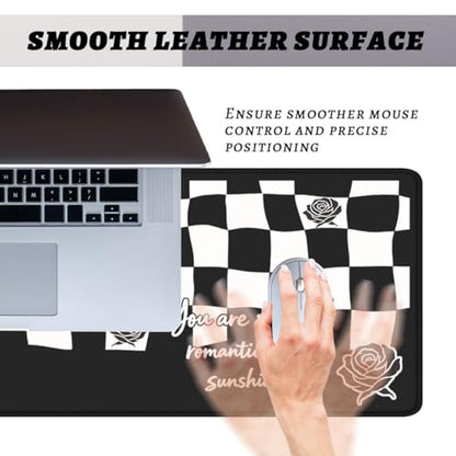 Checkerboard Rose Gaming Mouse Pad Emo Aesthetic Art Large Desk Mat with Stitched Edges,Non-Slip Waterproof Rubber Base Mouse Mat Office Computer Keyboard Laptop 31.5"x11.8" - color: Checkerboard Rose