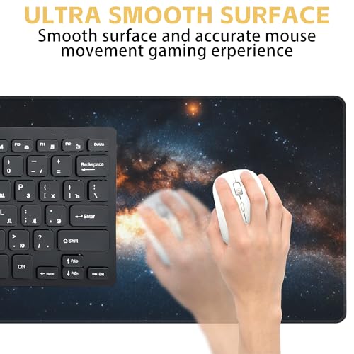 Galaxy Starry Sky Desk Mat Large Mouse Pad Gaming Mousepad 31.5 x 15.8 in | Desk Pad for Keyboard and Mouse, Large Non-Slip Rubber Base Mousepad Desk Mat with Stitched Edges for Gaming Office - color: Galaxy