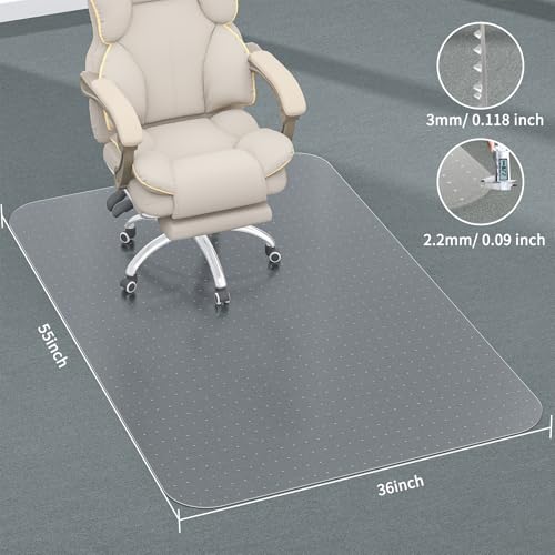 Office Chair Mat for Carpet, 55" X 36" X 0.09" Carpet Chair Mats, Clear and Thick Rolling Computer Chair Mat with Non-Slip Studded for Home and Office Low Pile Carpets - size: 55" X 36" Rectangle