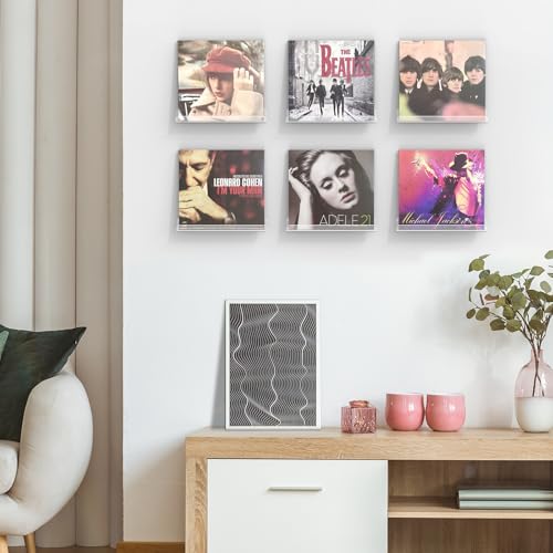 Meaocer Vinyl Record Shelf Wall Mount, 12 Pack 12 inch Clear Acrylic Album Record Holder Display, Kids Bookshelf, Floating Wall Shelves for Bathroom, Bedroom, Living Room, Kitchen - color: Clear-12pcs