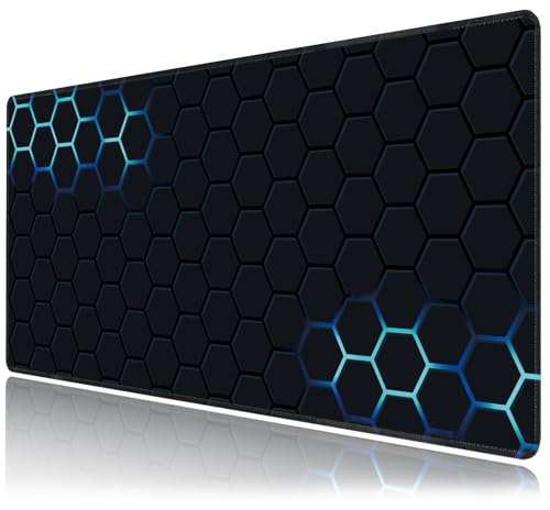 Desk Mat, Hexagon Blue Honeycomb XXL 35.4"x15.7"Large Gaming Mouse Pad, 3mm Thick Gaming Keyboard Pad,Desk Pad Non-Slip Rubber Base with Stitched Edges for Office Game Home Decor - color: Hexagon Blue Honeycomb