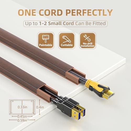 Delamu Cord Hider, 85in Cord Covers for 1 Wire on Wall, One-Cord Cable Hider, Easy Mount Wire Hiders Wire Covers for TV Cords on Wall, PVC Cable Cover Management Kit, 6X L14.2 W0.59 H0.4in, CherryWood - color: CherryWood, size: 85in L x 0.59in W x 0.4in H
