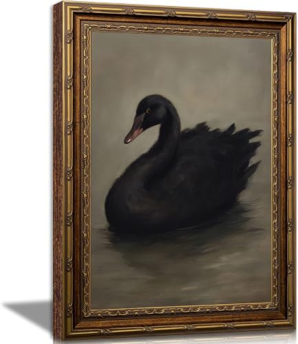 Electrilucn Vintage Black Swan Gold Frame Canvas Wall Art Dark Victorian Gothic Wall Decor Moody Unique Swan Painting Pictures Rustic Farmhouse Animal Posters for Living Room Bathroom Decor 12x16in - color: Black Swan, size: 16"L x 12"W