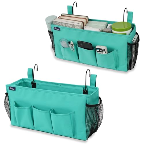 Surblue Bedside Organizer with Hook Hanging Storage Bag with Adjustable Strap and Water Bottle Holder for Home, College Dorm, Hospital Accessories, Crib Bed Rail, Green, 2PCS - color: 2Pcs Green
