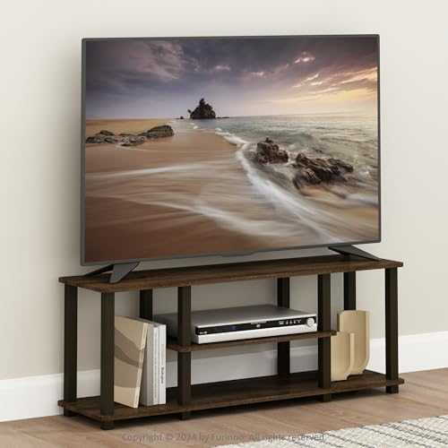 Furinno Turn-N-Tube No Tools 3D 3-Tier Entertainment TV Stand up to 50 inch TV, Square Tubes, Walnut/Brown - color: Walnut/Brown, size: 50 inch