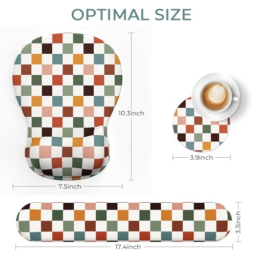 AKIT 3-in-1 Ergonomic Mouse Pad with Wrist Support & Keyboard Wrist Rest Set, Premium Memory Foam Mousepad with Coaster, Pain Relief for Office, Home, Gaming - [Anti-Slip & Breathable Lycra], Plaid - color: Plaid