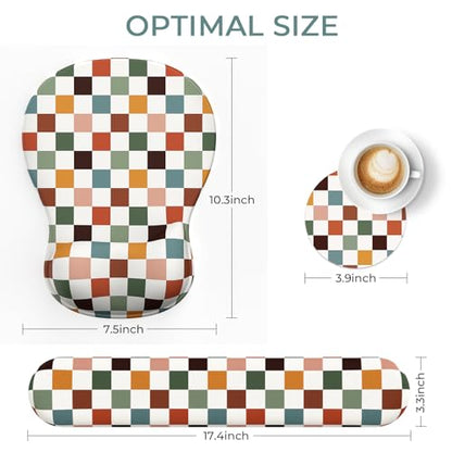 AKIT 3-in-1 Ergonomic Mouse Pad with Wrist Support & Keyboard Wrist Rest Set, Premium Memory Foam Mousepad with Coaster, Pain Relief for Office, Home, Gaming - [Anti-Slip & Breathable Lycra], Plaid - color: Plaid
