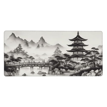 Extra Large Mouse Pad, Chinese Ink Wash Painting Design, 35.4x15.7 Inches, Gaming Keyboard Pad with Stitched Edges and Anti-Slip Rubber Base - color: tower