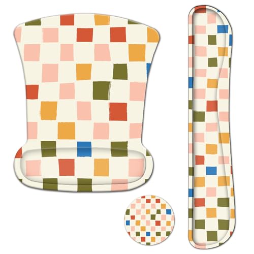 ARTSO Wrist Rest Support for Mouse Pad and Keyboard Set, Ergonomic Mousepad with Non-Slip Base, Soft Raised Memory Foam Mouse Pad, Easy Typing,Pain Relief,Vintage Color Plaid - color: Vintage Color Plaid