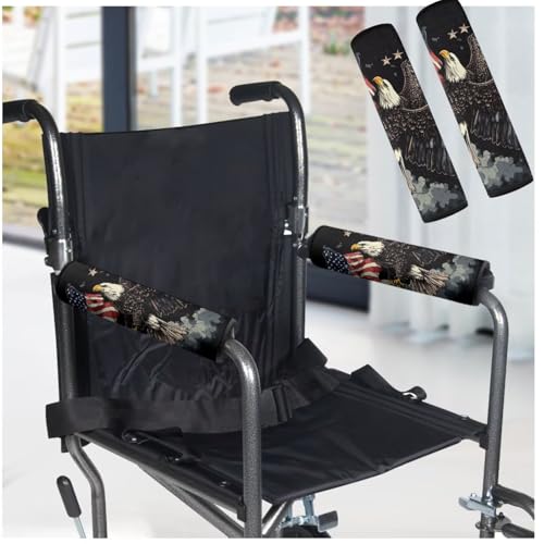 Wheelchair Armrest Covers Eagle Flag Chair Arm Pads Universal for Wheelchair Armrests Office Transport Chairs Scooters 4th of July Decorations - color: Eagle Flag