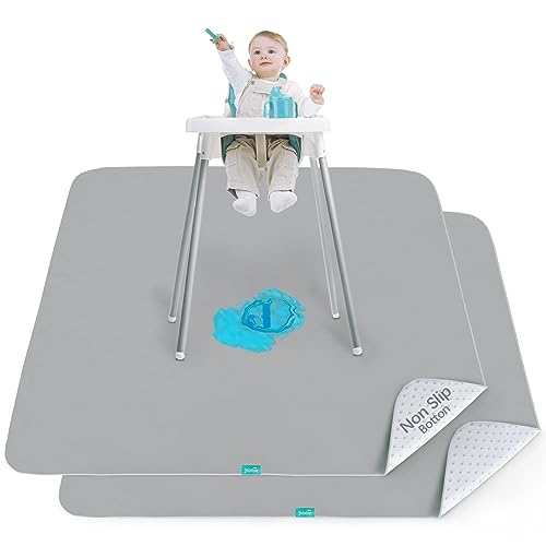 Splat Mat 2 Pack for Under High Chair & Arts & Crafts & Eating Mess, Waterproof 42''×46'' Baby Playtime Anti-Slip High Chair Mat for Floor or Table, Reusable & Portable Splash Mat - color: Grey