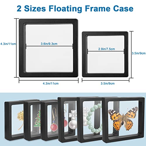 Linkstyle 10PCS 3D Floating Frame Display Stand, Transparent PE Floating Display Case, Challenge Coins Specimen Medallions Jewelry Storage Box Suspension Frame - size: 4.3x4.3in, 3.5x3.5in
