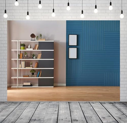BELECO 5x3ft Fabric Living Room Backdrop for Video Conference, Modern Bookshelf with Books, Wooden Floor, Empty Room Background Home Office Decor Zoom Meetings Live Video Photo Studio Props - size: 5x3FT