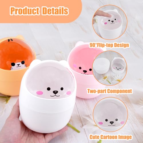 Cute Desktop Tiny Trash Can with Flip Lid, Creative Kawaii Bear Mini Wastebasket, Portable Countertop Dustbin for Office Kitchen Vanity Tabletop Bedroom (White) - color: White