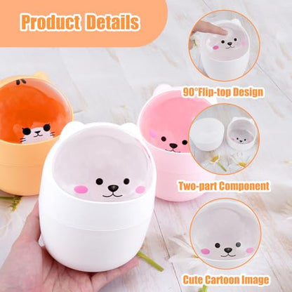 Cute Desktop Tiny Trash Can with Flip Lid, Creative Kawaii Bear Mini Wastebasket, Portable Countertop Dustbin for Office Kitchen Vanity Tabletop Bedroom (White) - color: White