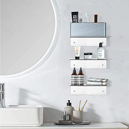 9 Inch Acrylic Floating Shelf, No Drill Adhesive Wall Shelf Set of 4 for Storage, Floating Shelves Damage-Free Expand Wall Space for Living Room, Office, Gaming Room, Bathroom - color: Clear