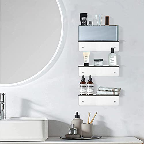 9 Inch Acrylic Floating Shelf, No Drill Adhesive Wall Shelf Set of 4 for Storage, Floating Shelves Damage-Free Expand Wall Space for Living Room, Office, Gaming Room, Bathroom - color: Clear