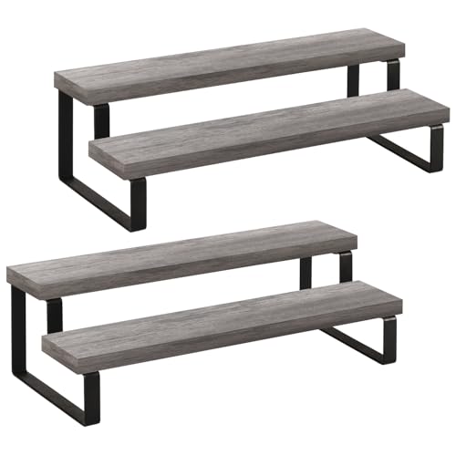YINMIT Wooden Display Riser Stand, Tiered Perfume and Cologne Organizer Stand, 2 Tier Spice Rack Organizer, Rustic Display Shelf for Candles (2 Tier,2Pack,Grey) - color: 2 Tier,2Pack,Grey